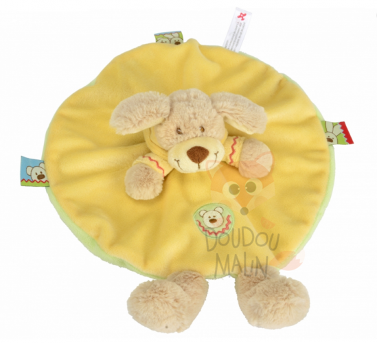  chien plat rond jaune vert etiquette ours lapin capuche 